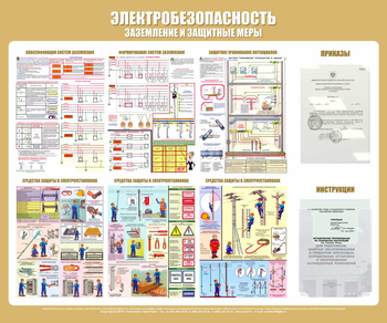 С24 Стенд электробезопасность (заземление и защитные меры) (1200х1000 мм, карманы, Прямая печать на пластик) - Стенды - Стенды по электробезопасности - Магазин охраны труда ohranatruda-shop.ru